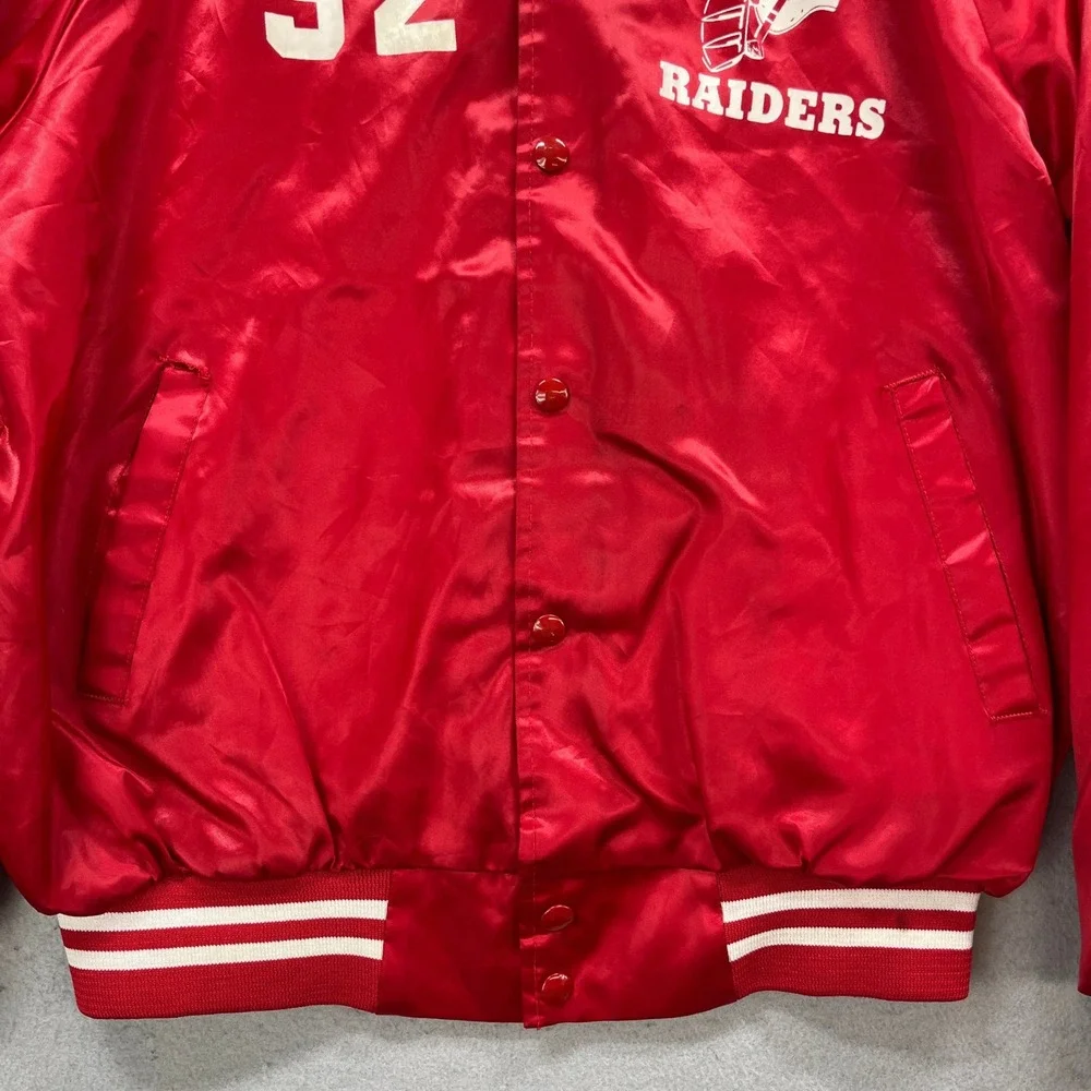 Vintage Vienna Raiders Varsity Jacket Mens L Red Satin Football Bomber USA Made